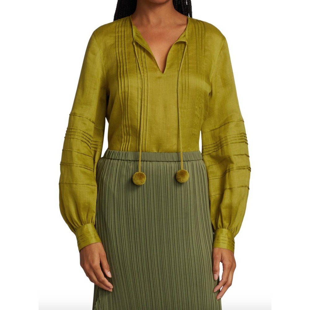 NWT Lafayette 148 New York Eliza Pintuck Blouse In Agave Green XL